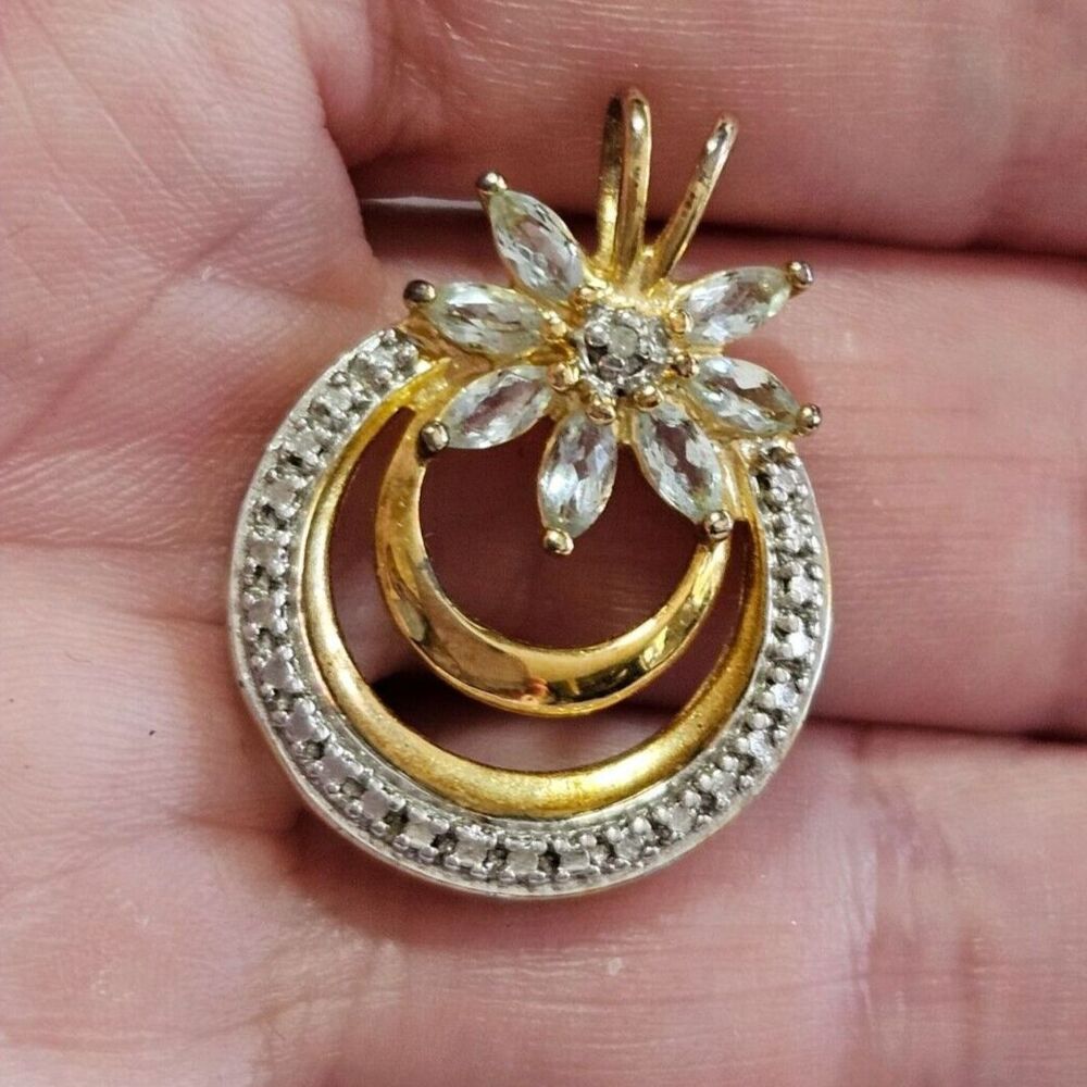 Ross Simons gold plated blue topaz and diamond pendant